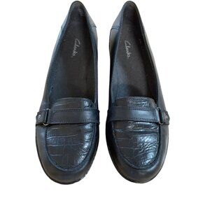 Clarks Loafer Shoes Womens Size 10M Black Leather Croc Slip On